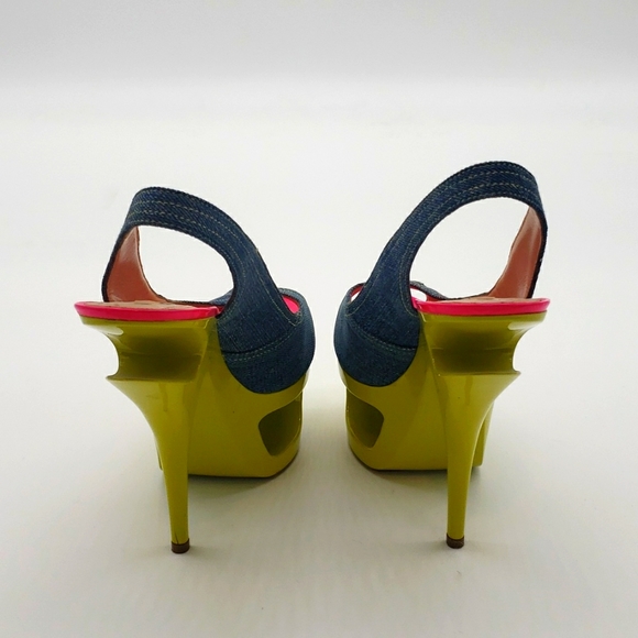 GIANMARCO LORENZI SIZE 39 COLOR BLUE JEANS MATIREAL HOT PINK AND LIME GREEN - Picture 5 of 12